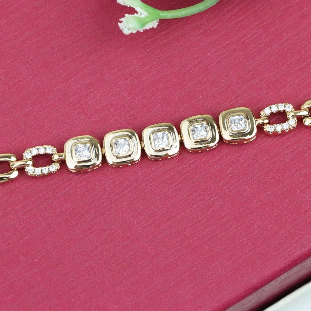 "Cushion Cut Crystal Rose Gold Link Bracelet, XPBL0770 - Picture 11 of 12